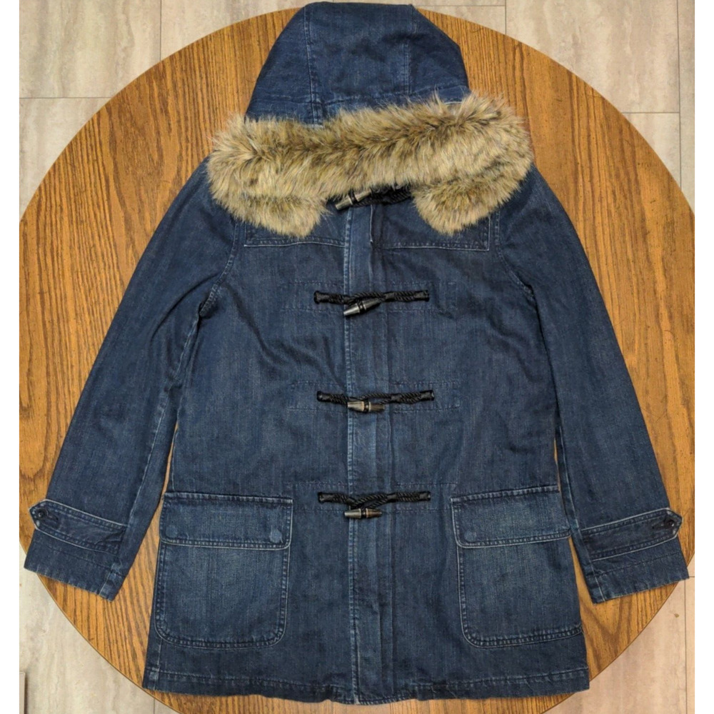 Lauren Jeans Co. Women's L Denim Barn Coat w/ Removable Hood & Flannel Liner